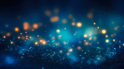 Wall Mural - abstract cosmic sparkles on dark blurred bokeh background in shades of black and blue