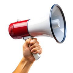 Red and White Megaphone in Hand Loudspeaker Announcement Public Address System PA Bullhorn