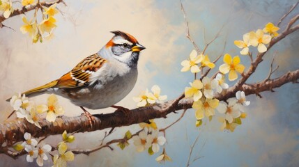 Naklejka na meble Beautiful White Throated Sparrow Singing in Spring Wildlife - Horizontal View