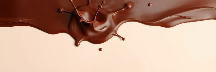 Wall Mural - Rich, velvety chocolate splashes on a smooth surface, creating a beautiful visual effect, closeup, creamy liquid, food photography