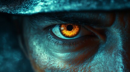 Wall Mural - A man's eye is glowing with a bright orange hue