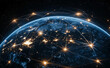 © KAMAPAN - Night planet earth from space with light lines of communication and connection. Business and finance, concept. Global communications system and the World Wide Web. Technologies and communications.Pho