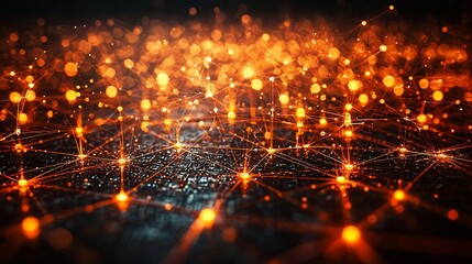 Global network connection, digital nodes, glowing bokeh background, technology concept
