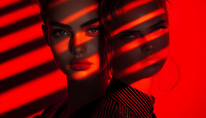 Wall Mural - striking image of two models in sunlight stripes as a poster for a fashion brand campain