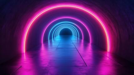 Wall Mural - Neon lights illuminate a vibrant tunnel creating a surreal atmosphere at night