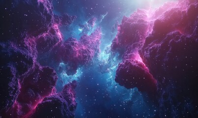 Wall Mural - deep space shot of glowing star clusters and nebulae in vivid hues of blue, purple, and pink.