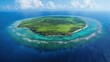© Dreamscape Artistry - Lush tropical island in deep blue ocean, aerial drone shot of remote paradise