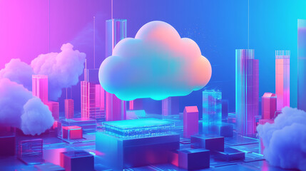 Wall Mural - cloud service concept in flat style with hands using desktop computer, smartphone and tablet pc, con