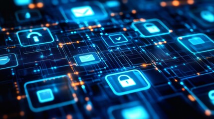 Wall Mural - abstract digital technology background with icons and connections