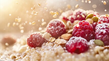 Canvas Print - A delicious breakfast of raspberry and oatmeal Congee