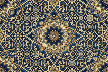 ornate gold blue islamic pattern design textile background