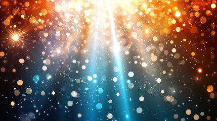 Abstract Background,Converging Blue and Teal Light Beams,Glowing Orange and Cyan Bokeh Circles