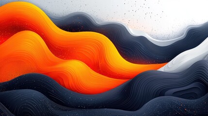 Wall Mural - abstract orange and dark blue wave landscape