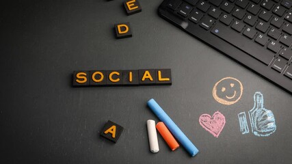 Wall Mural - social media concept - word formed from the letters in the crossword, stop motion, 4k