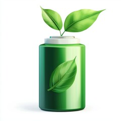 Sticker - green energy battery icon with a leaf isolated on white