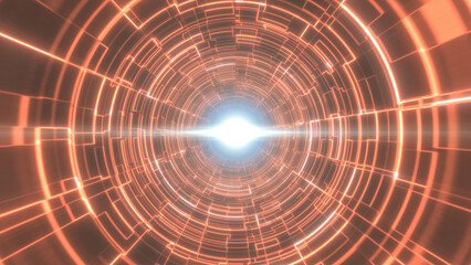 Wall Mural - Golden-yellow light tunnel with bright concentric circles and radiant central glow, evoking a futuristic, digital portal with an immersive and sci-fi look background