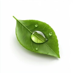 Wall Mural - morning dew drop on a leaf isolated on white