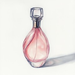 Poster - Featuring a pink bottle with a golden cap and ribbon, this elegant fragrance spray is housed in a glass vessel. The hand-drawn watercolor illustration is isolated, making it a chic addition to a