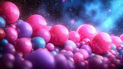 Wall Mural - pink and purple glossy spheres floating in space