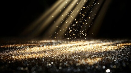 Wall Mural - a radiant golden floor with shimmering particles, stars, and dust on an abstract background, set in 