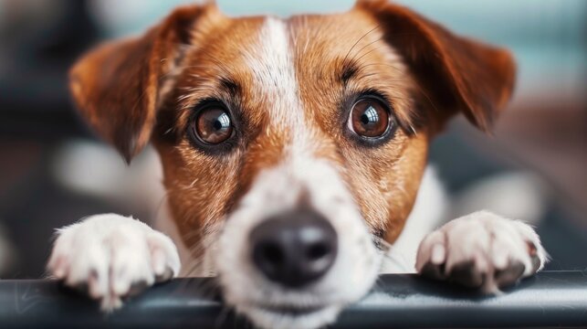 Curious dog staring with big eyes. Canine Fitness Month