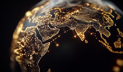 Global International Connectivity Background featuring connection lines encircling the Earth globe, set against a futuristic technology theme with light effects