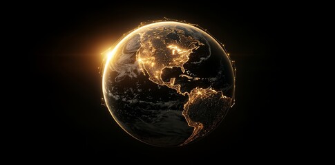 Technology background featuring Earth viewed from space at night with a digital communication network