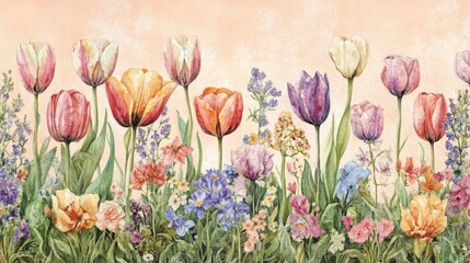 Wall Mural - Card featuring a background of spring flowers for Mother's Day and International Women's Day