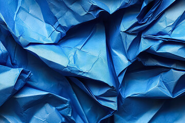 Wall Mural - blue piece of paper with a shiny surface. the paper is crumpled and has a rough texture