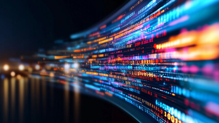 Digital technology background with binary code and speed lines