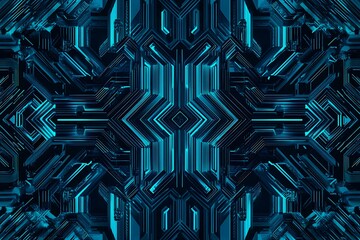 abstract close-up of a glowing blue digital circuit board, showcasing intricate connections and tech