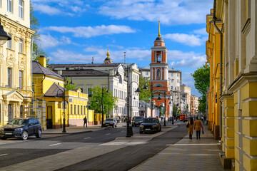 Wall Mural - pyatnitskaya street in center of moscow, russia. cozy cityscape in moscow. architecture and landmark