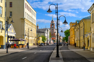 Wall Mural - pyatnitskaya street in center of moscow, russia. cozy cityscape in moscow. architecture and landmark