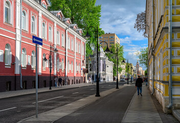 Wall Mural - pyatnitskaya street in center of moscow, russia. cozy cityscape in moscow. architecture and landmark