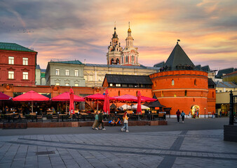 Wall Mural - sunset view of teatralnaya square in moscow, russia. architecture and landmarks of moscow. evening c