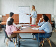 © Lumos sp - young business people meeting office teamwork group whiteboard presentation seminar woman businesswoman startup project idea student education training