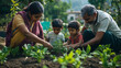 © Frank Gärtner - Indian family with two children taking care of their plants in the vegetable garden, teaching them how to grow vegetables