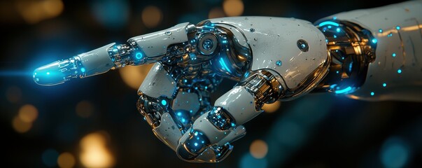 Wall Mural - futuristic robotic hand with glowing blue details extending forward