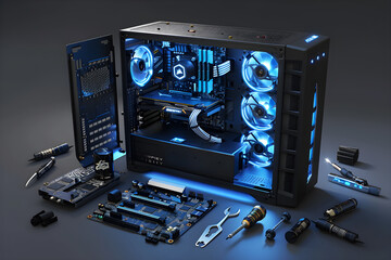 Inside View of a High-tech Glowing PC Tower with Internal Hardware Components Shown