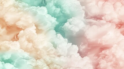 Wall Mural - Dreamy pastel cloudscape. Soft hues of mint, peach, and rose create a serene and ethereal atmosphere.