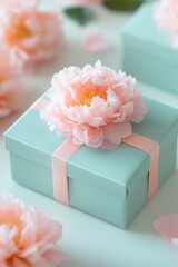 Sticker - Pastel-colored gift box adorned with a delicate pink peony. A sweet present for any occasion.