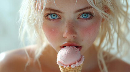 Wall Mural - girl eating ice cream