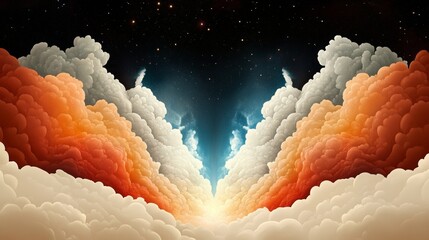 Poster - A mesmerizing digital artwork depicting a celestial scene with vibrant clouds and a starry night sky. Warm, earthy tones dominate the color palette, creating a sense of wonder and tranquility.