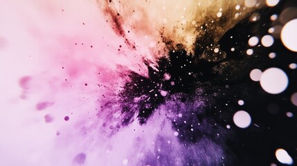 Sticker - Abstract explosion of pink, purple, and black powder.  A vibrant and dynamic image.