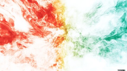 Wall Mural - Abstract art in vibrant red, orange, and green swirls on white background.  A dynamic, colorful composition.