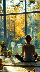 Wall Mural - relaxing meditation with beautiful autumn view