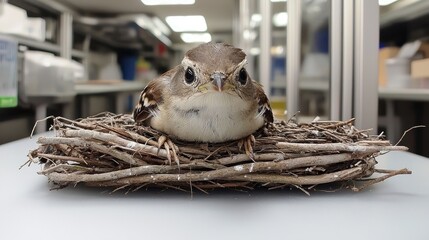 Wall Mural - Closeup of a Baby Bird in its Nest: A Symbol of New Life and Hope