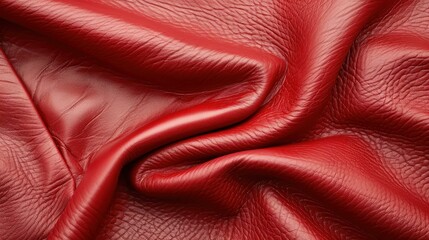 Wall Mural - An abstract closeup of bright red leather showcasing ruffled waves, creating a captivating texture for design inspiration.