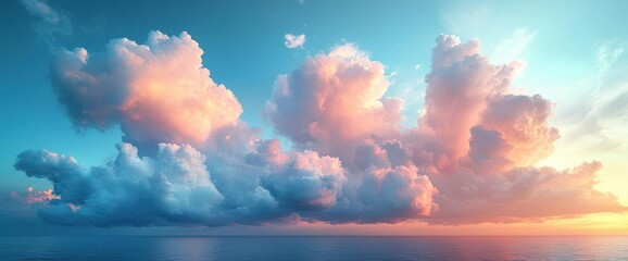 Canvas Print - Pink and Blue Clouds Over Calm Ocean at Sunset