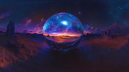 Wall Mural - Cosmic nebula sphere, a vibrant space scene featuring a colorful nebula and twinkling stars, perfect for immersive environments and celestial themes. Astral Projection Themes. Illustration
